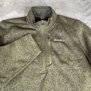 Eddie Bauer Sweater Men XXL Fleece Olive Green Pullover Zip Chest Pocket 1/4 Zip